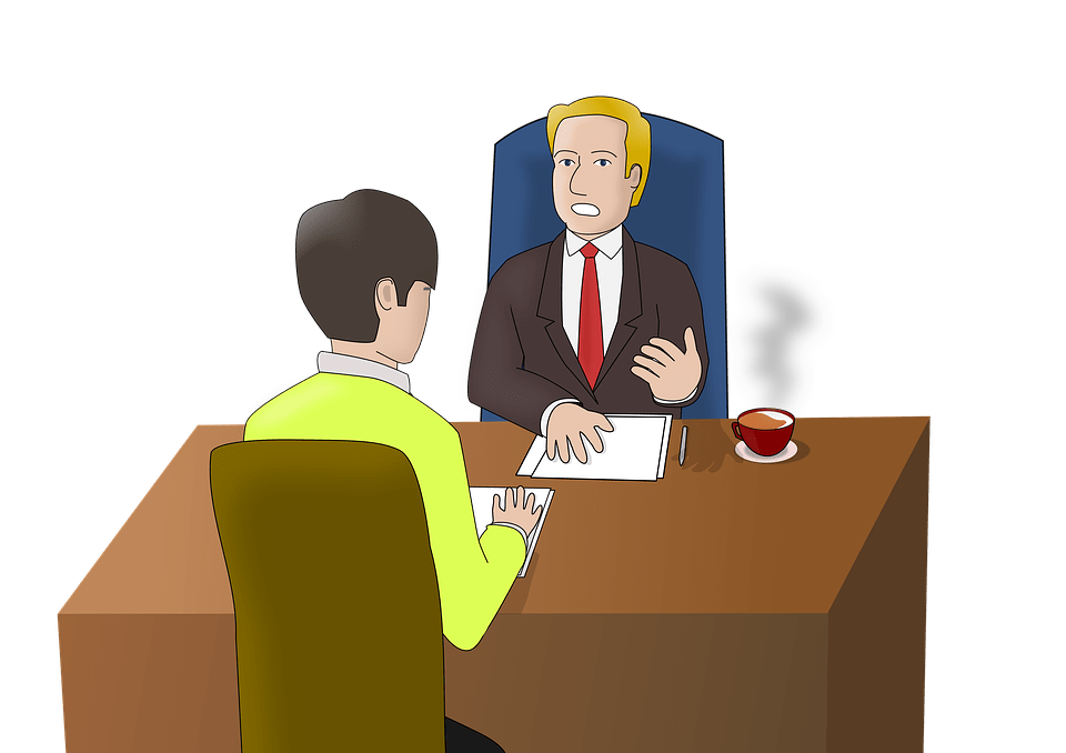 Image of a boss, leader, supervisor, manager interviewing a person to see if they are the right fit for a team.