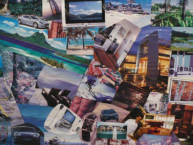Image of an example vision board, dream board, goal board, visual board.