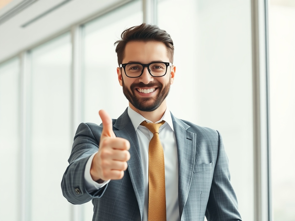 a business man showing a thumbs up