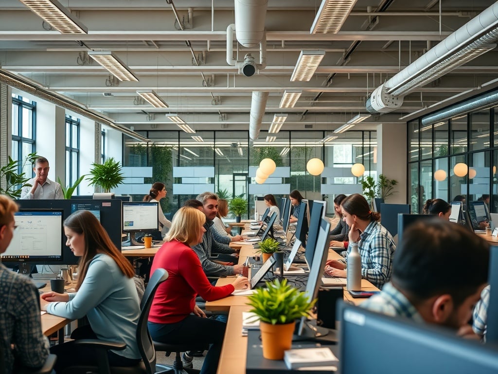 A busy office with a solid adhocracy culture.