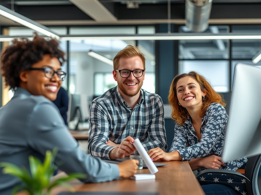 happy workers in an office environment