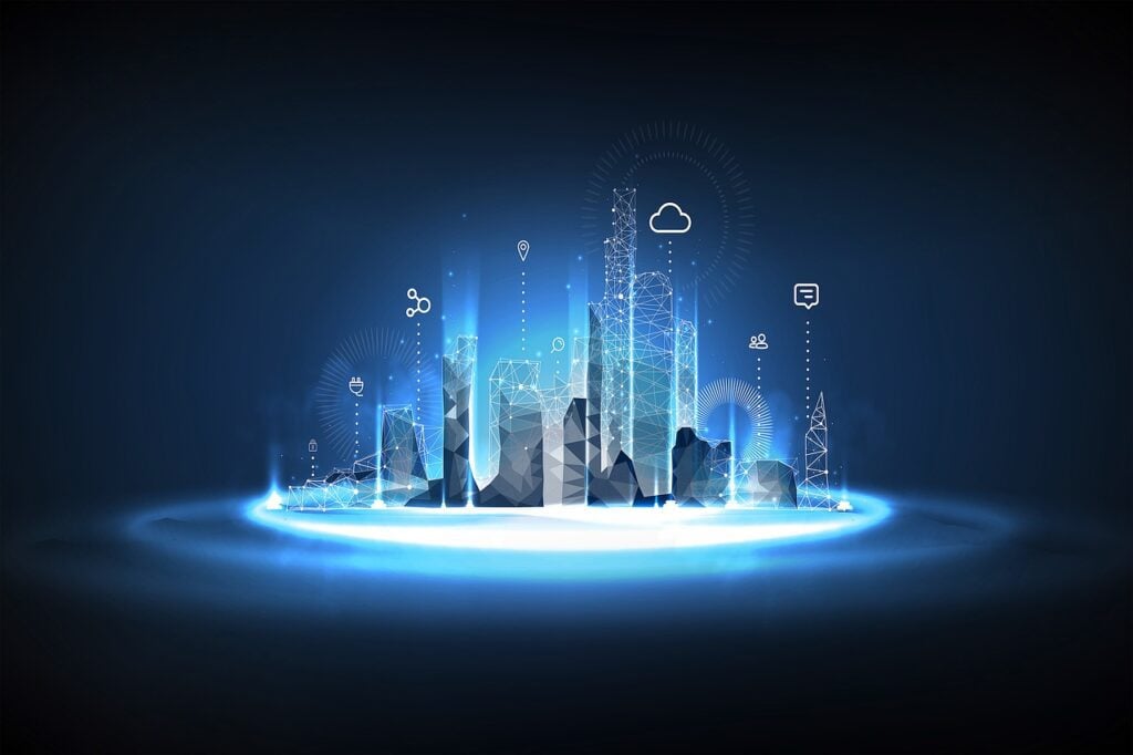 futuristic image of a city for benefits of transparent communication.