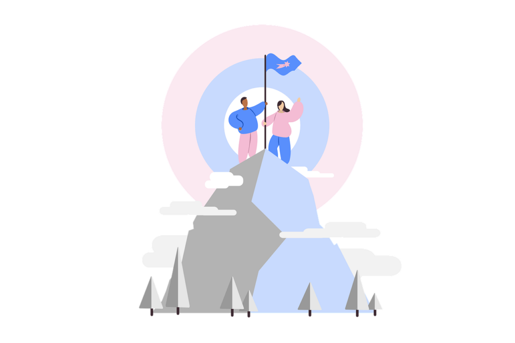 achievement, success, mountain set achievable goals for daily self improvement.