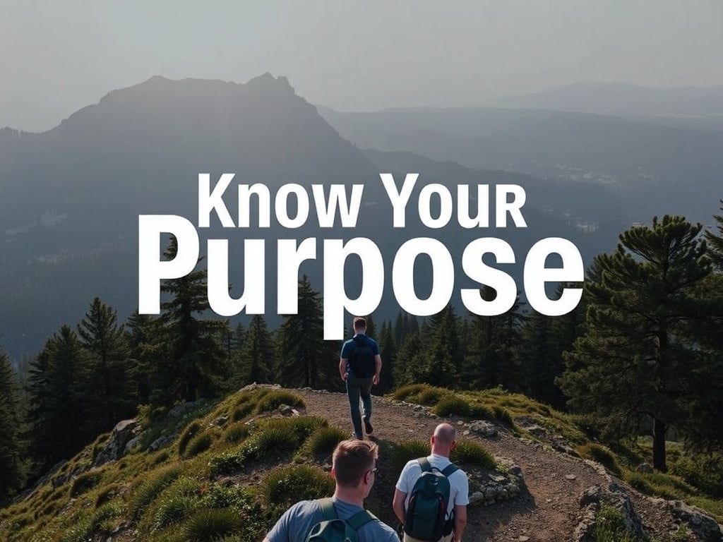 people hiking up a mountain with the text know your purpose on the image