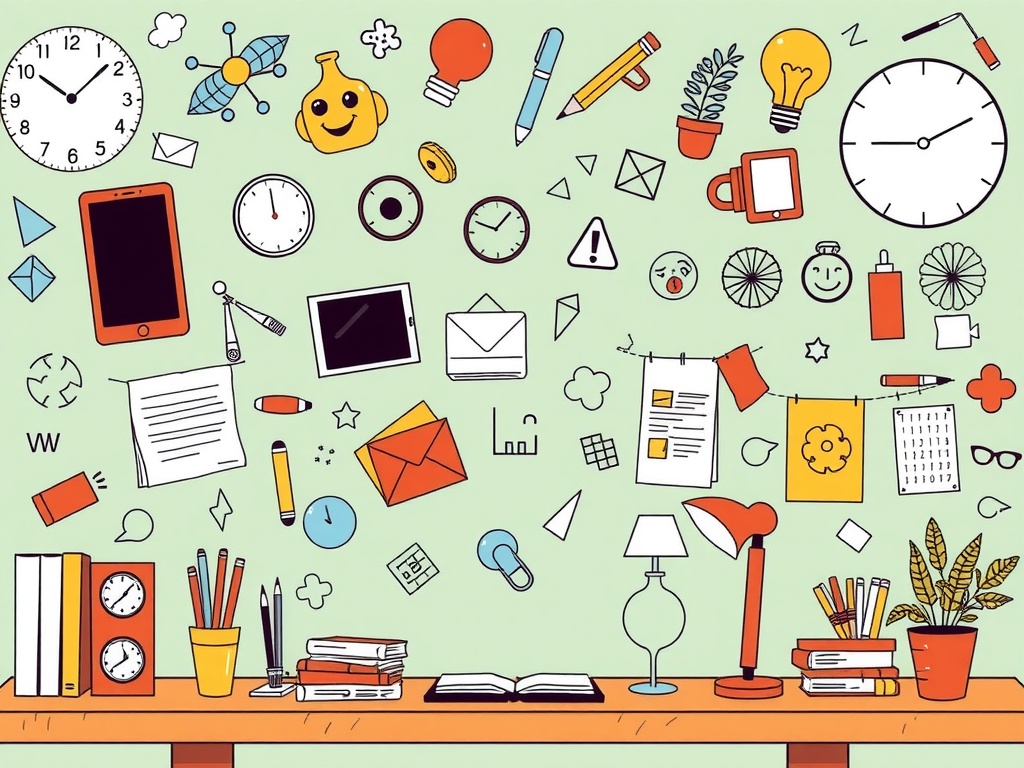 Image with all kinds of things that can distract a person from work.