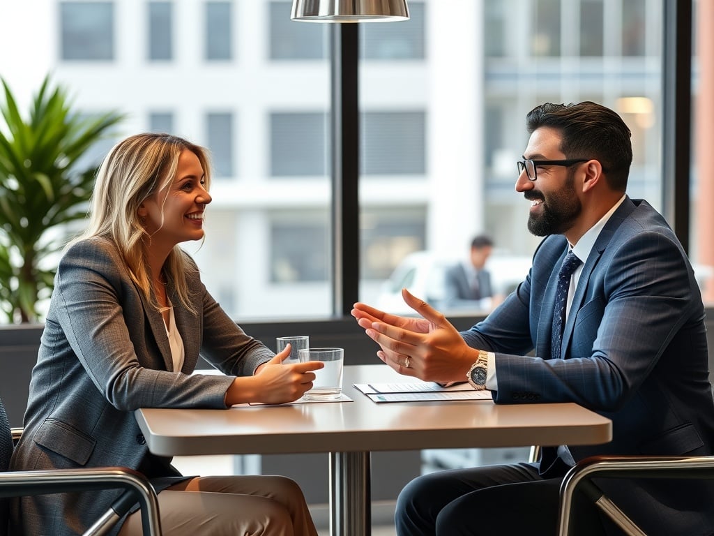 two business people having a peer feedback session