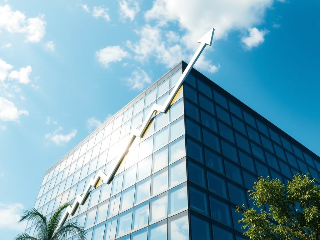 A business building with an arrow going up to show the effects of peer feedback.
