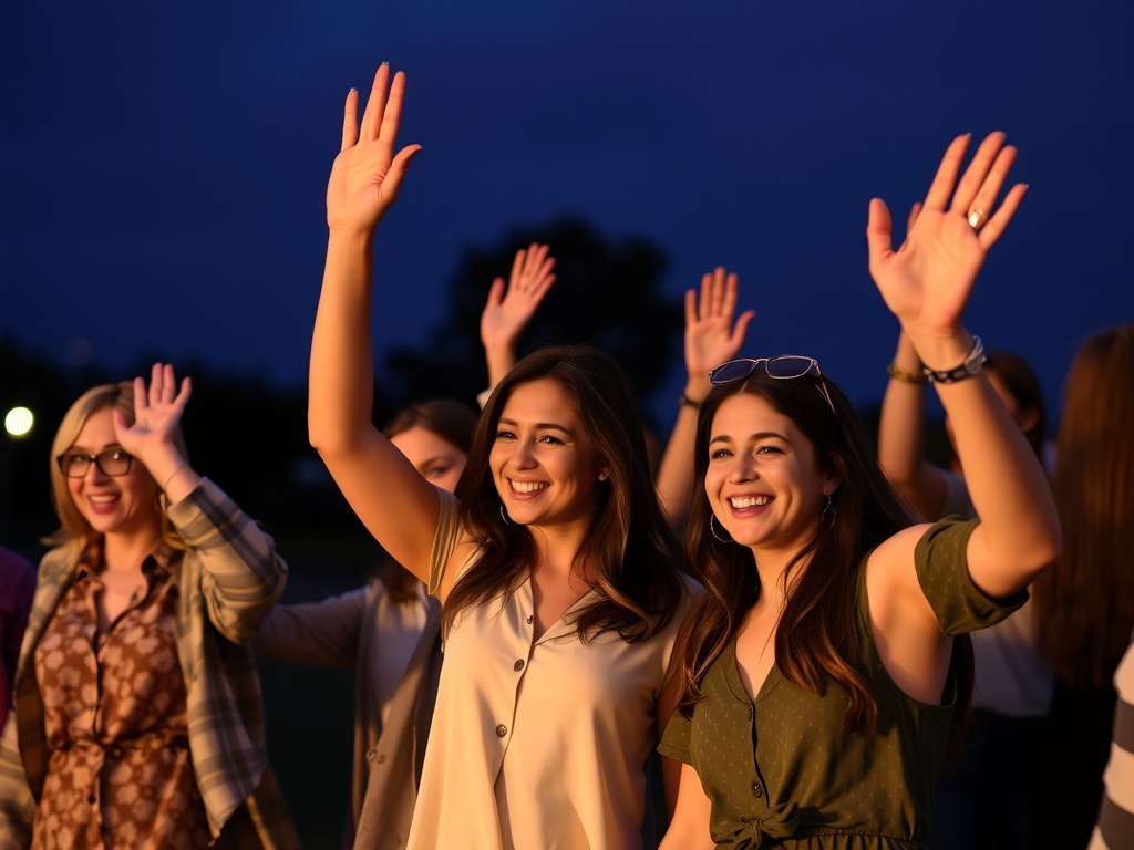 happy people waving at each other