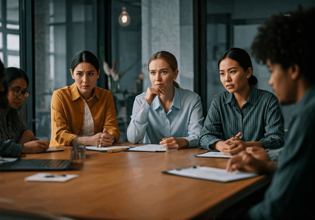 Employees discussing favoritism effects