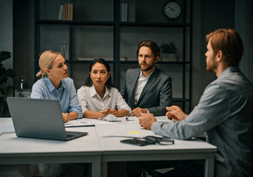 Employees discussing favoritism at work