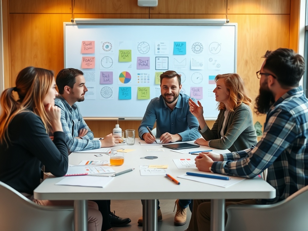 A team conducting a creative brainstorm session.