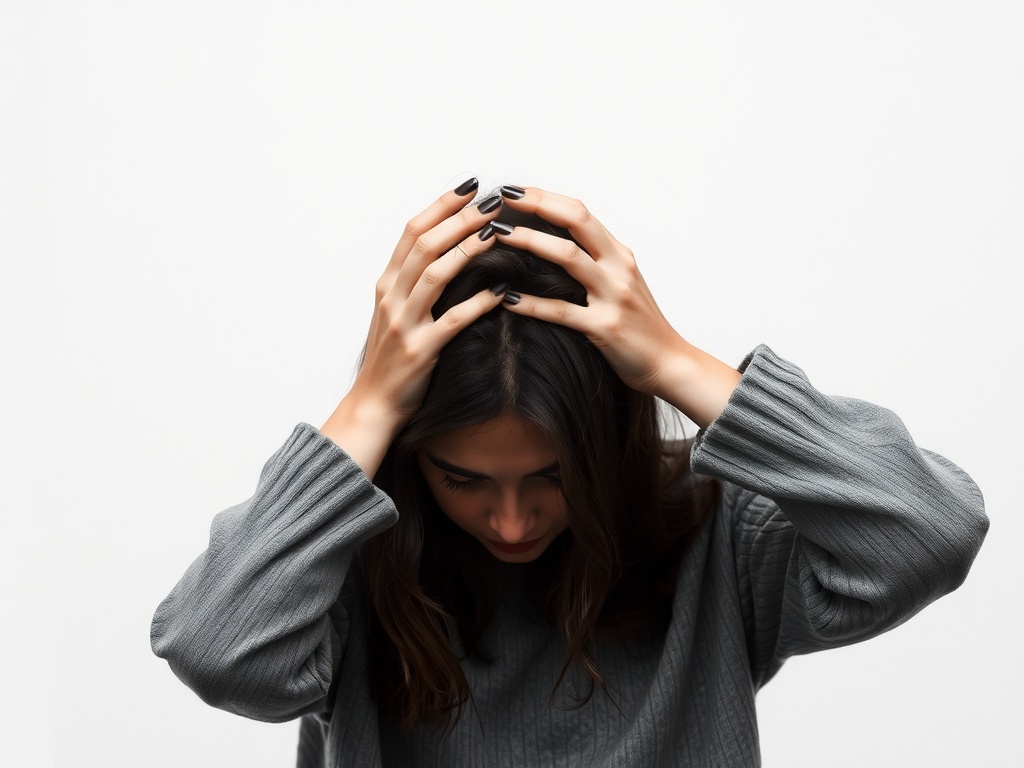 A person with their head in their hands.