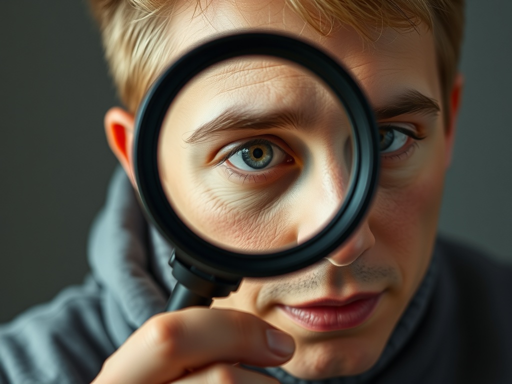 A person looking through a magnifying glass.