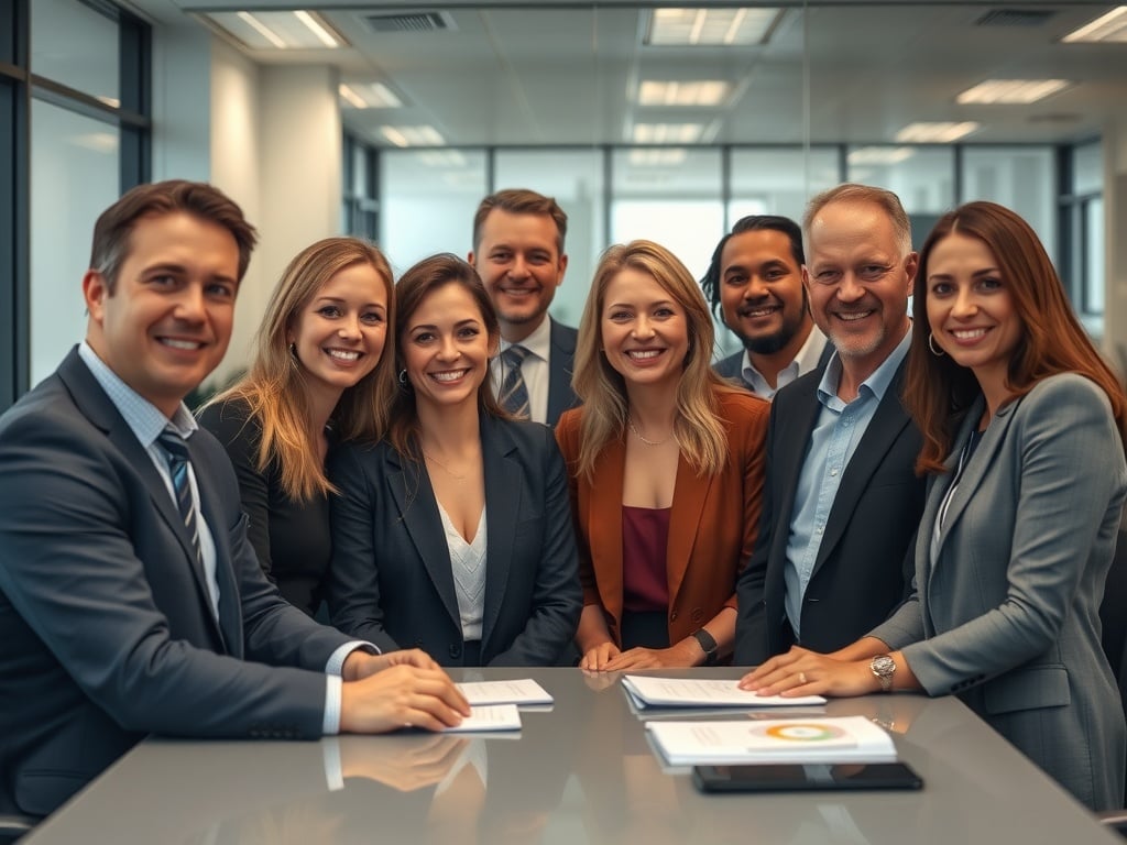 A group of business leaders in an office setting.