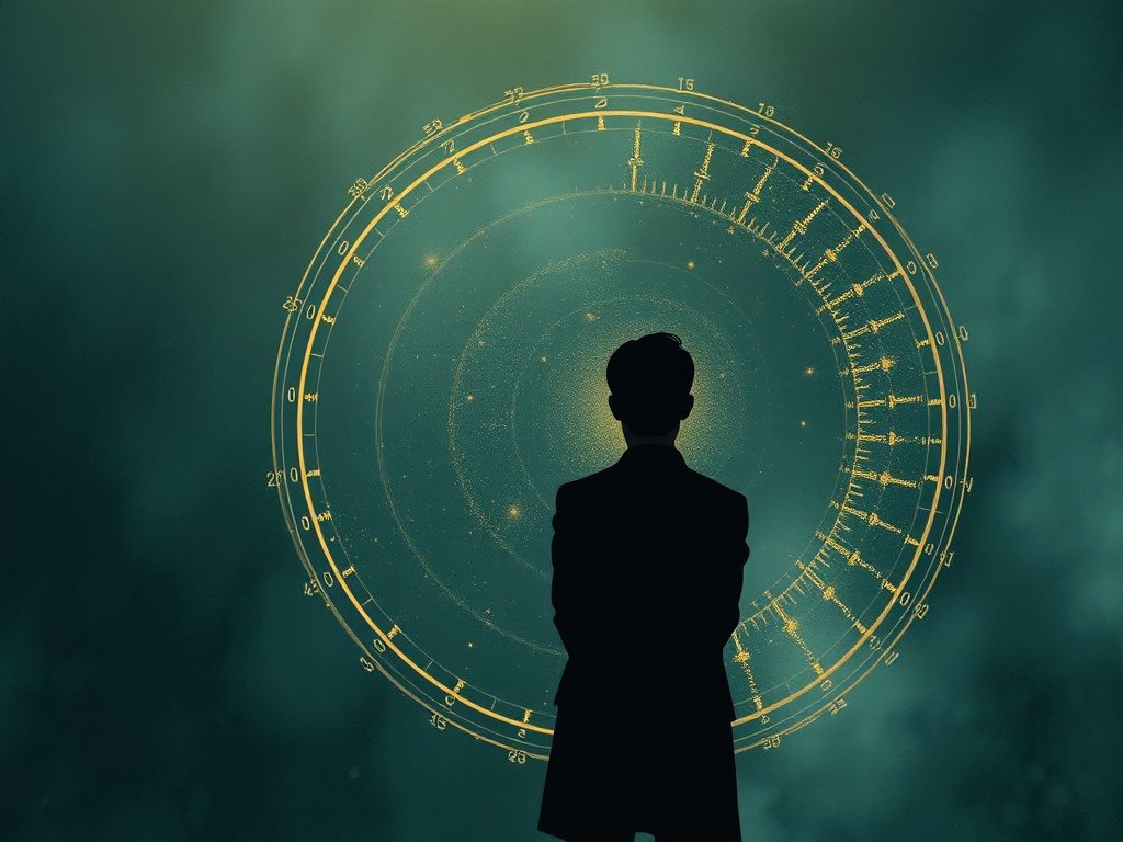 Silhouette of a person with colorful circle around him.