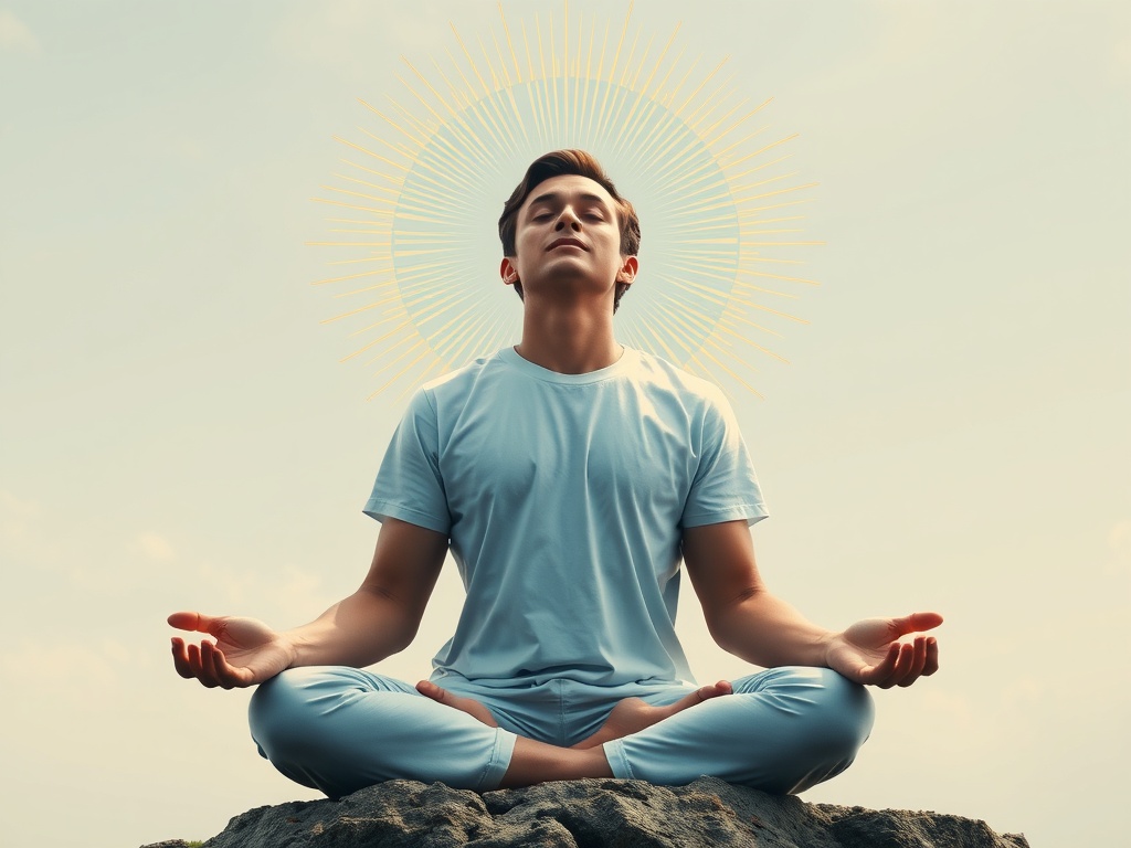 image of a person meditating and reaching a higher version of themselves.